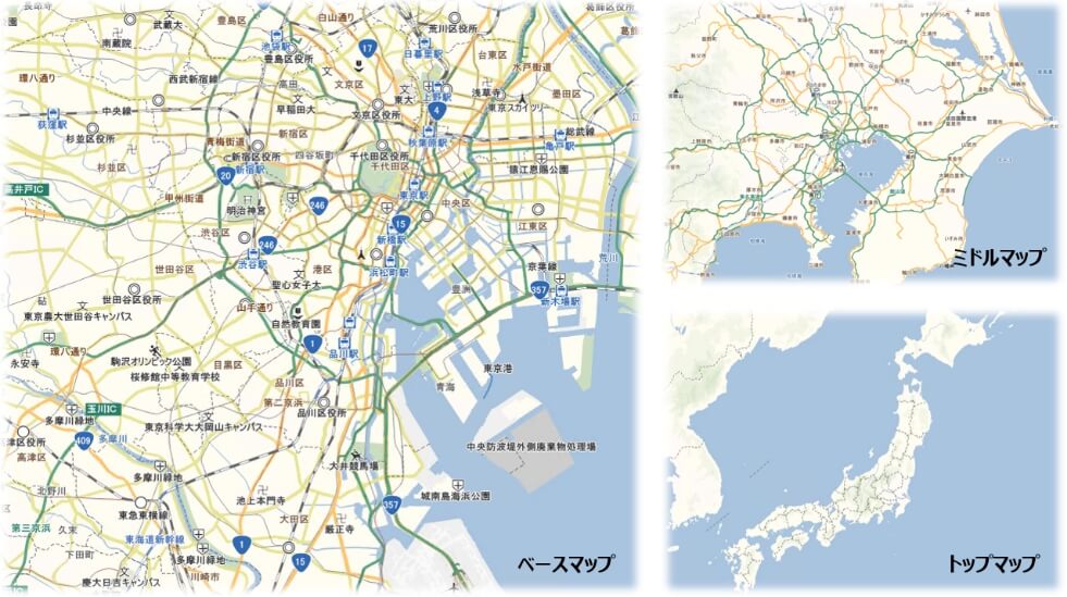 日本全国を網羅する多段階縮尺背景地図