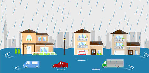 ゲリラ豪雨などで道路が冠水するところがあるか道路の情報から把握したい。そして、そこを通らないように回避するルートを案内したい。